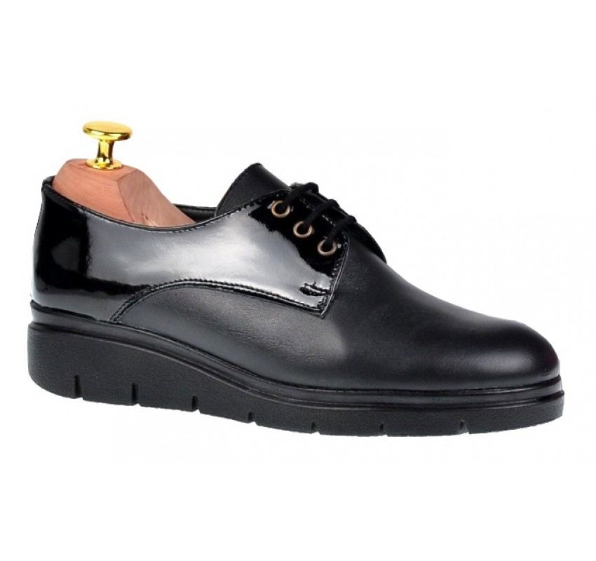 Pantofi dama casual din piele naturala Box cu Lac - Model Negru MIONBOXLAC