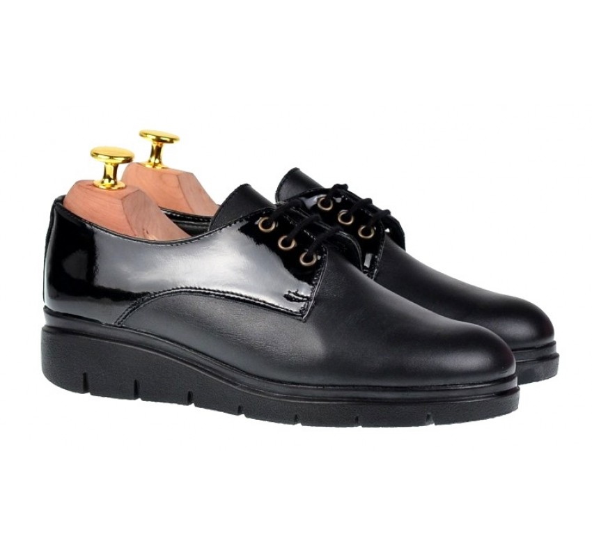 Pantofi dama casual din piele naturala Box cu Lac - Model Negru MIONBOXLAC