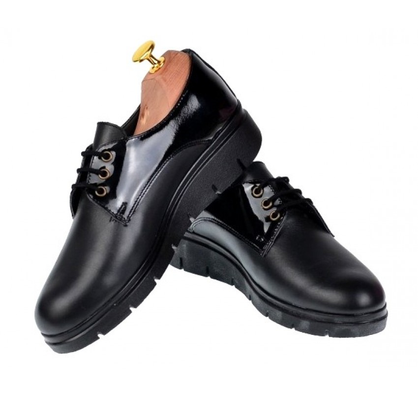 Pantofi dama casual din piele naturala Box cu Lac - Model Negru MIONBOXLAC