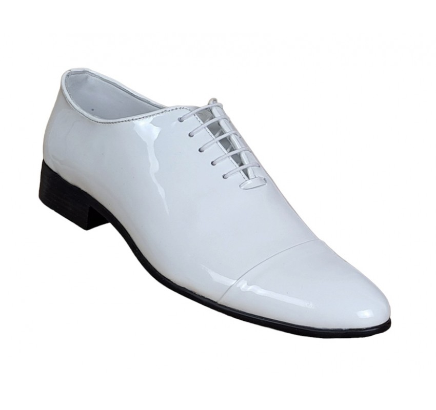 Pantofi barbati, albi, eleganti, din piele naturala lac, alb - MOD1ALAC