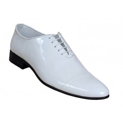 Pantofi barbati eleganti pentru ceremonii din piele naturala lac, alb MOD1ALAC