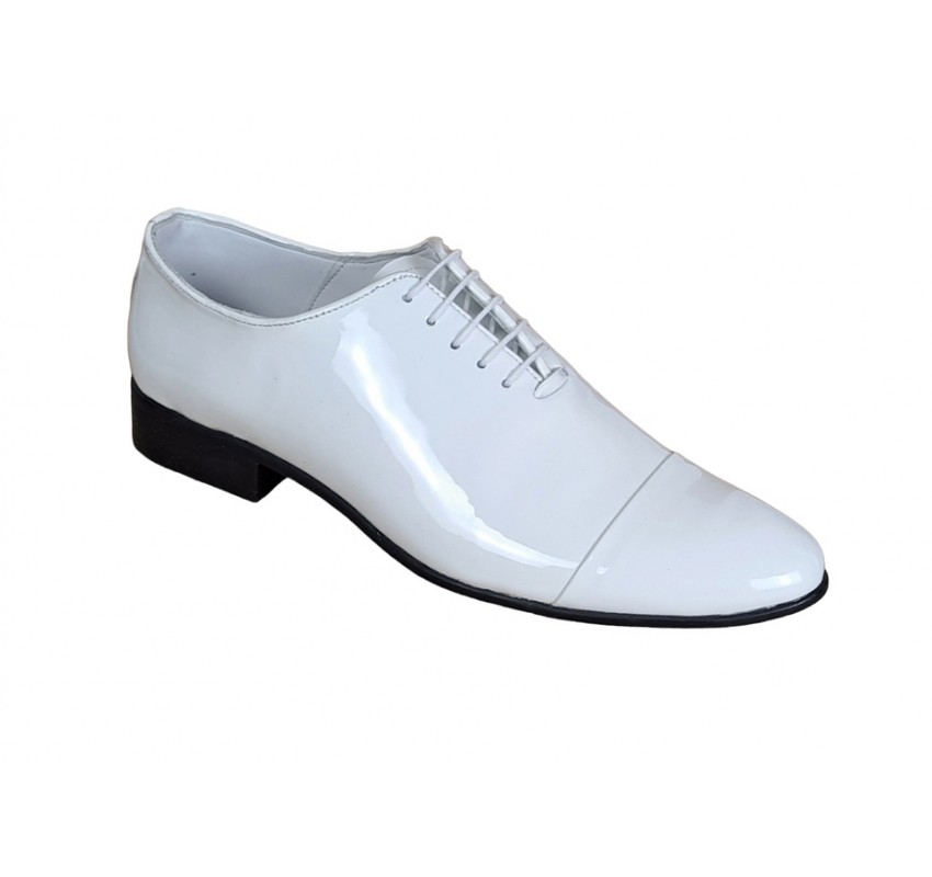 Pantofi barbati, albi, eleganti, din piele naturala lac, alb - MOD1ALAC