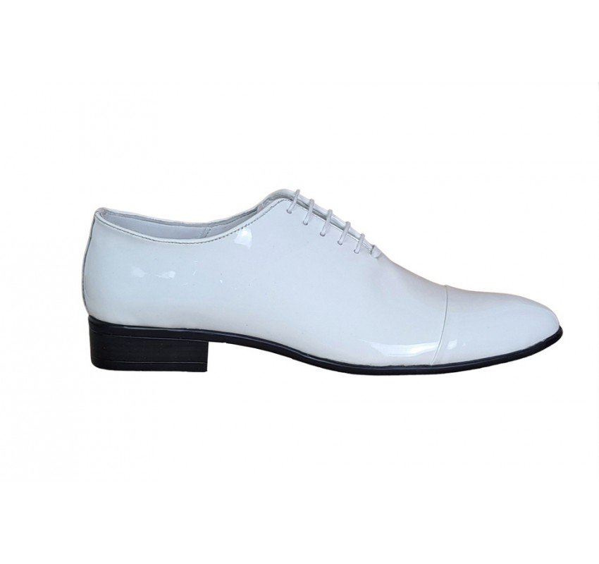 Pantofi barbati, albi, eleganti, din piele naturala lac, alb - MOD1ALAC