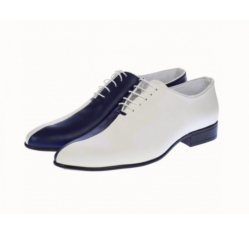 Pantofi de gala barbati, eleganti, din piele naturala, in doua culori, Alb si Bleumarin, CIUCALETI - MOD1ALBBL