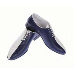 Pantofi barbati de ceremonie din piele naturala doua culori Alb si Bleumarin MOD1ALBBL