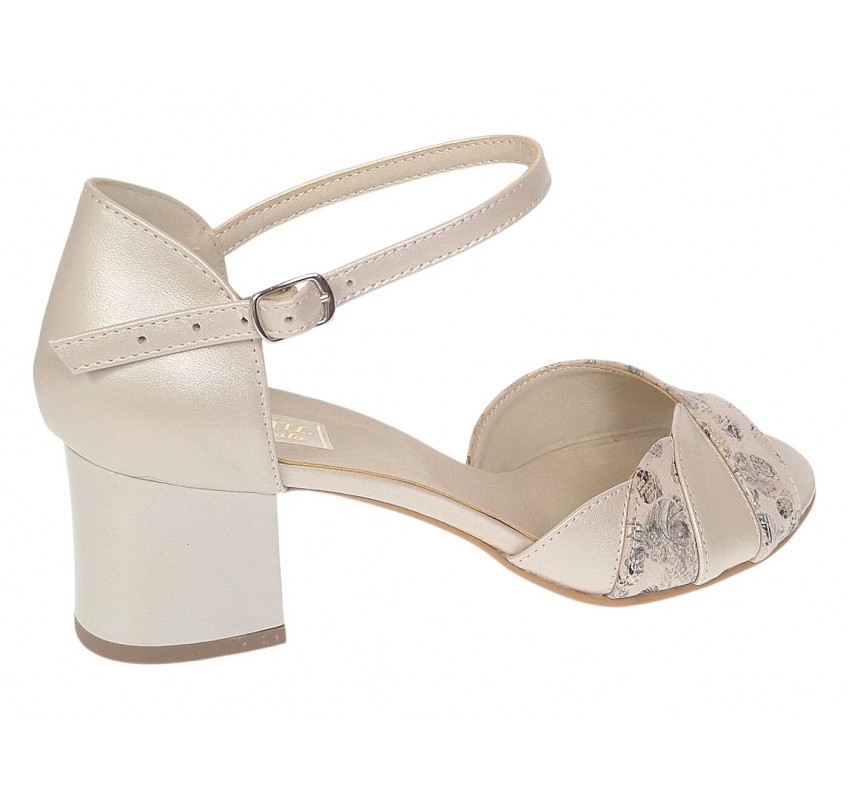 Sandale dama elegante bej din piele naturala cu toc de 6 cm MRSDACRM