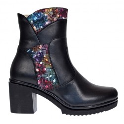 Ghete dama din piele naturala cu fermoar, imblanite, Negru, Amyra, MV47NCOL