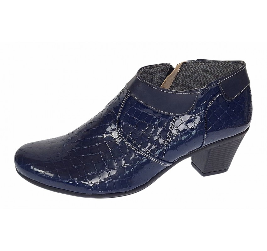 Botine dama din piele naturala cu fermoar MV4 Croco Bleumarin BT