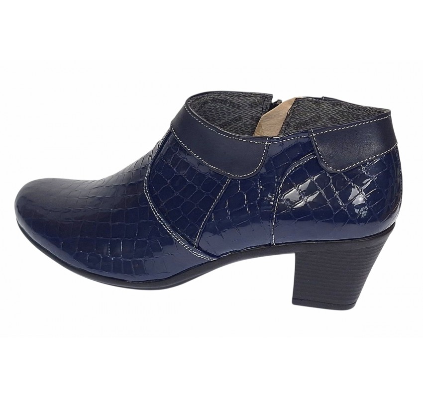 Botine dama din piele naturala cu fermoar MV4 Croco Bleumarin BT
