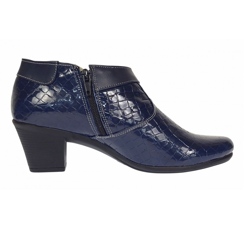 Botine dama din piele naturala cu fermoar MV4 Croco Bleumarin BT