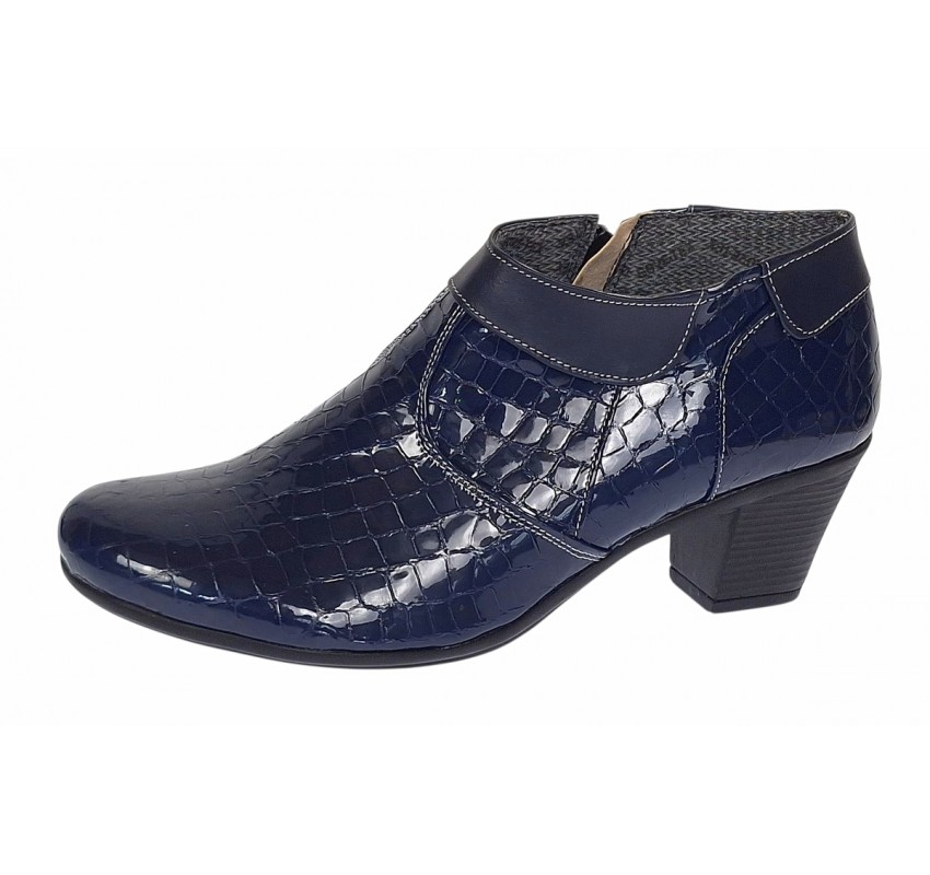 Botine dama din piele naturala cu fermoar MV4 Croco Bleumarin BT