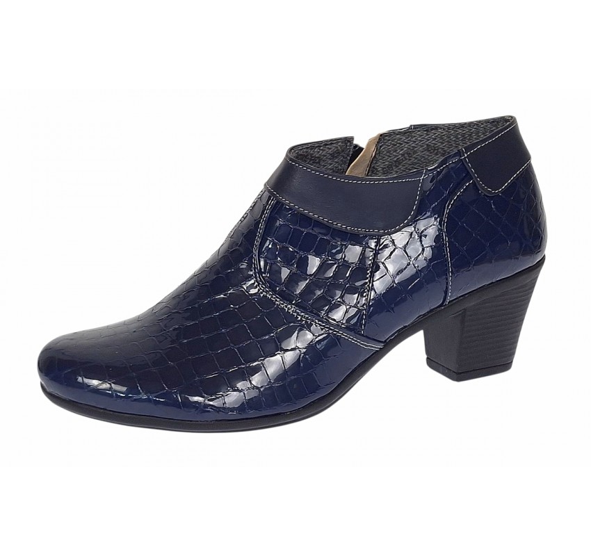 Botine dama din piele naturala cu fermoar MV4 Croco Bleumarin BT