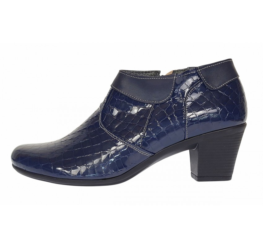 Botine dama din piele naturala cu fermoar MV4 Croco Bleumarin BT