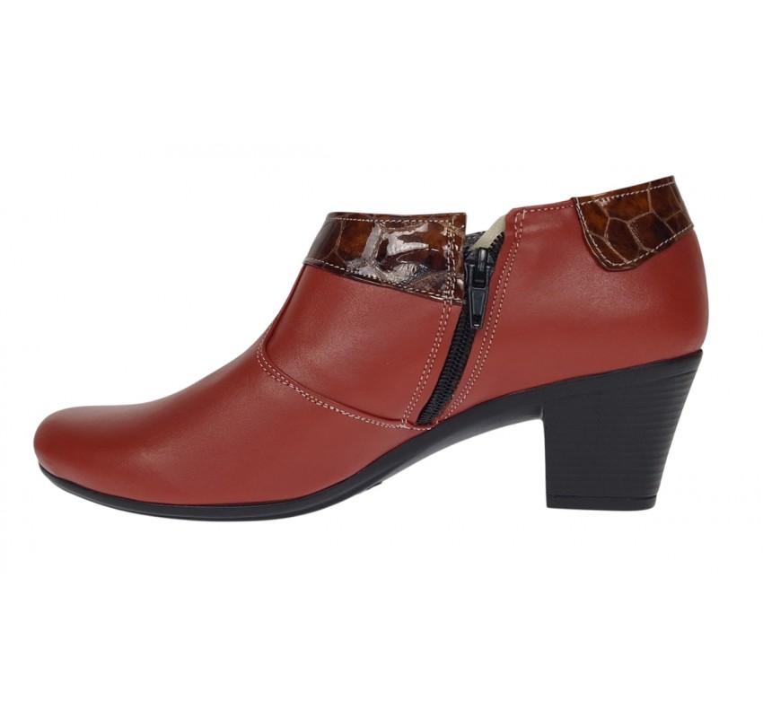 Botine dama din piele naturala portocaliu cu fermoar MV4PORT