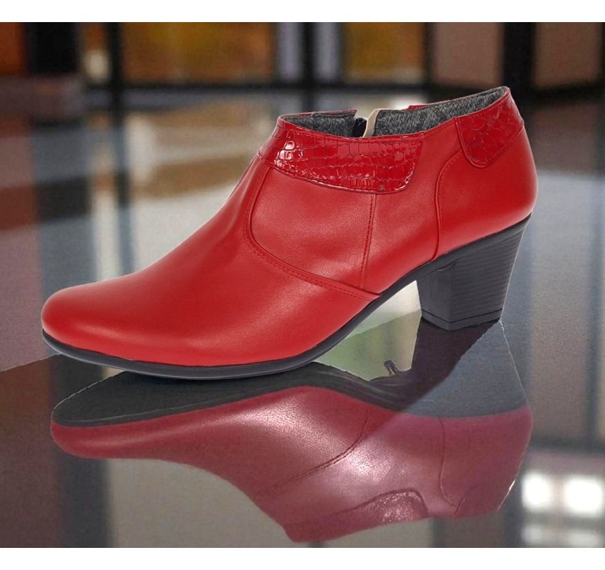 Botine dama din piele naturala cu fermoar Rosu MV4R