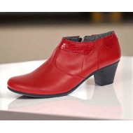 Botine dama din piele naturala cu fermoar Rosu MV4R