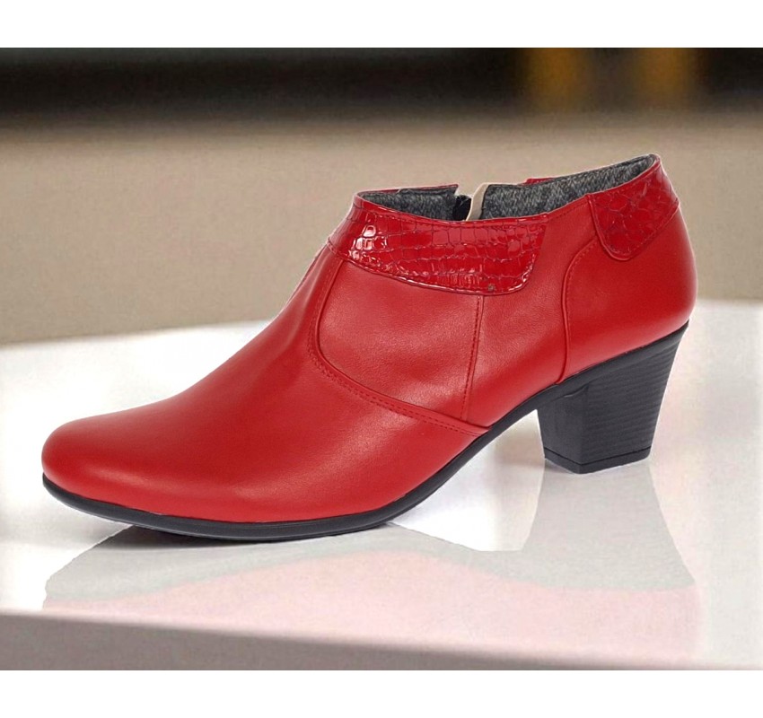 Botine dama din piele naturala cu fermoar Rosu MV4R