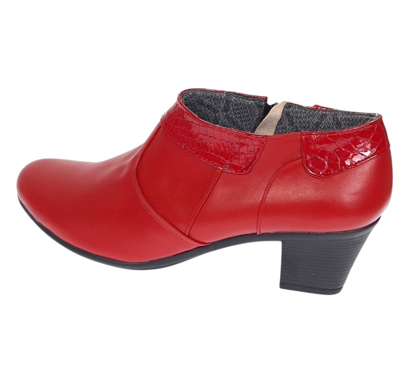 Botine dama din piele naturala cu fermoar Rosu MV4R