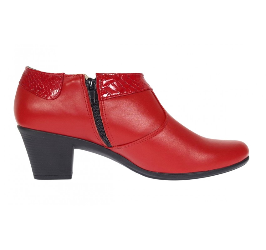 Botine dama din piele naturala cu fermoar Rosu MV4R