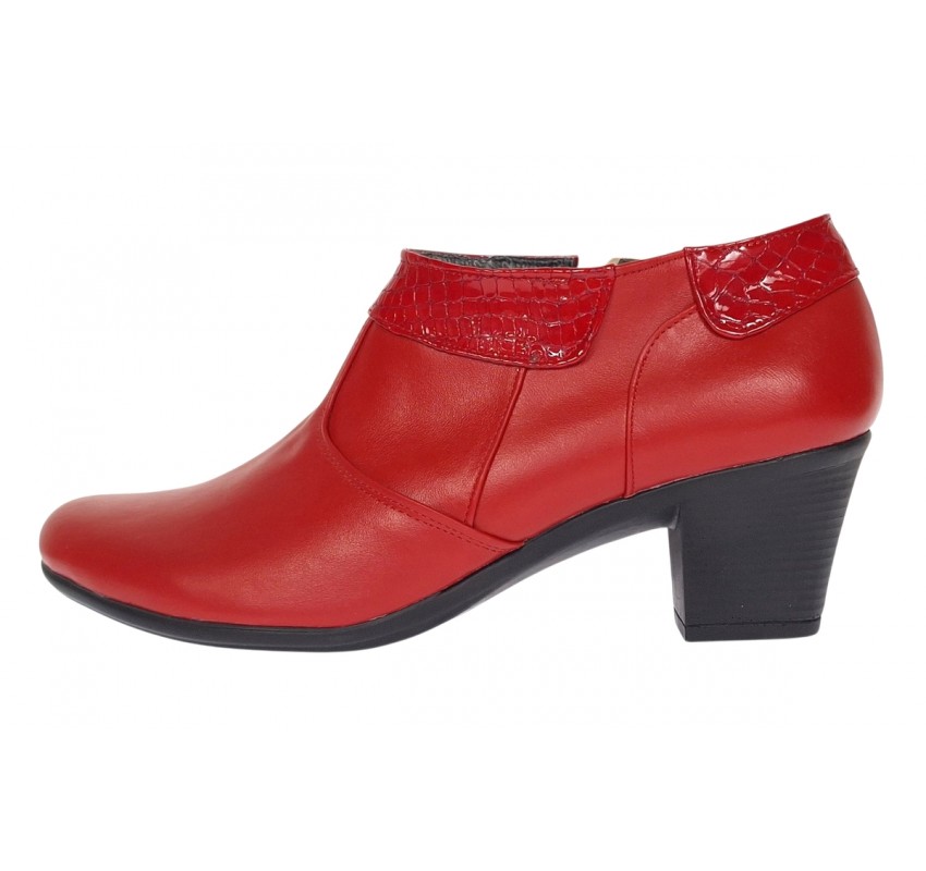 Botine dama din piele naturala cu fermoar Rosu MV4R