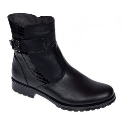 Ghete dama din piele naturala cu fermoar, imblanite, Negru, Sara, MV51NCR