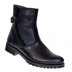 Ghete dama din piele naturala cu fermoar, imblanite, Negru, Sara, MV51NCR