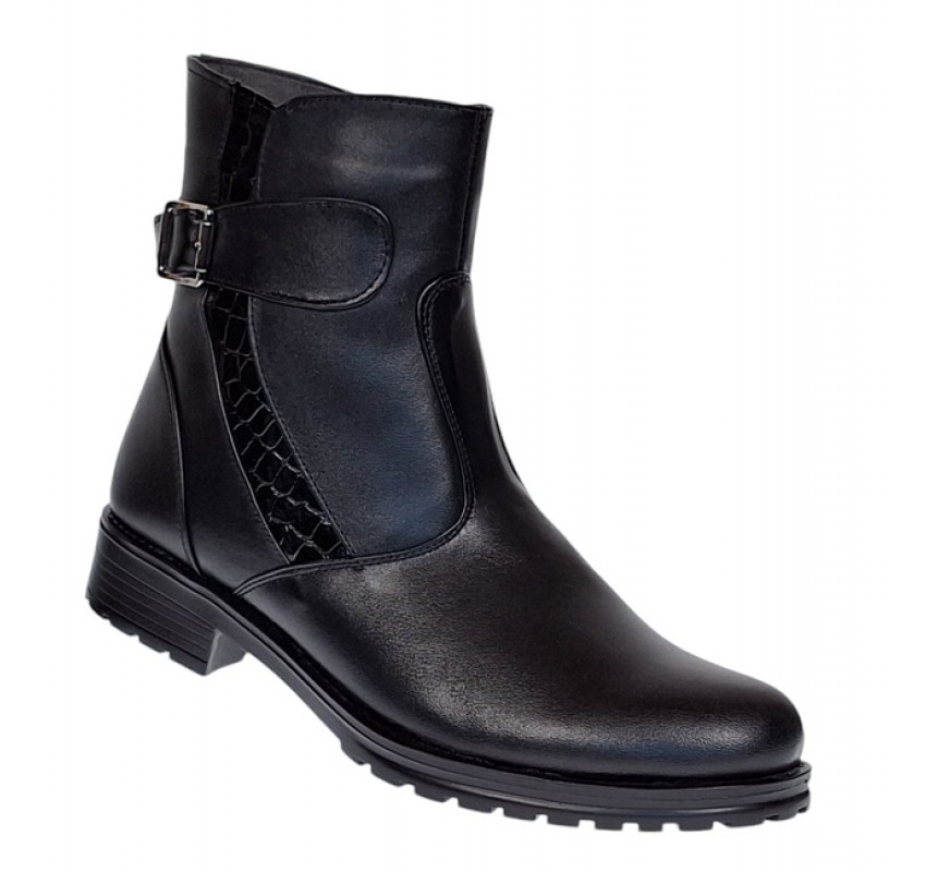 Ghete dama din piele naturala cu fermoar, imblanite, Negru, Sara, MV51NCR