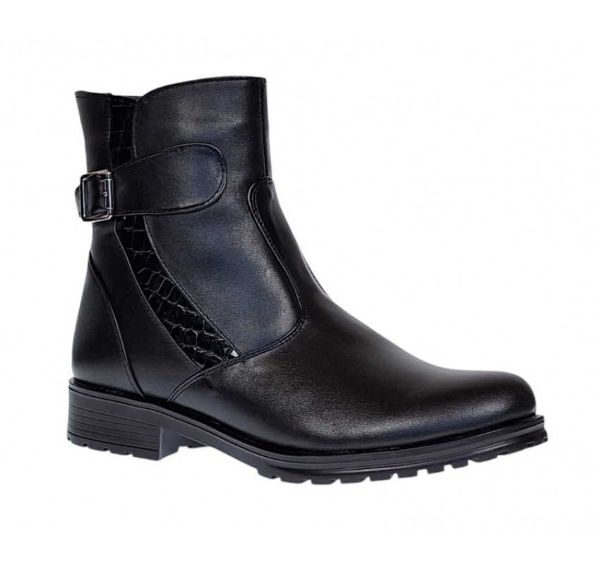 Ghete dama din piele naturala cu fermoar, imblanite, Negru, Sara, MV51NCR