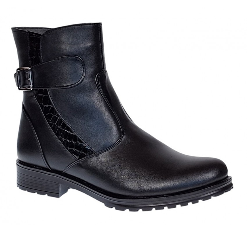 Ghete dama din piele naturala cu fermoar, imblanite, Negru, Sara, MV51NCR