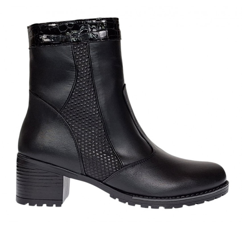 Ghete dama din piele naturala cu fermoar, imblanite, Negru, Aisha, MVS31NCR Ghete dama din piele naturala cu fermoar, imblanite, Negru, Aisha, MVS31NCR