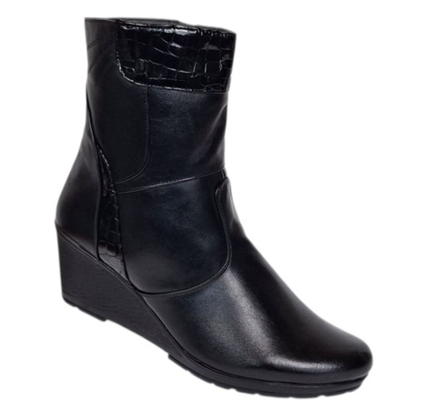 Ghete dama din piele naturala cu fermoar imblanite Negre MVS31N