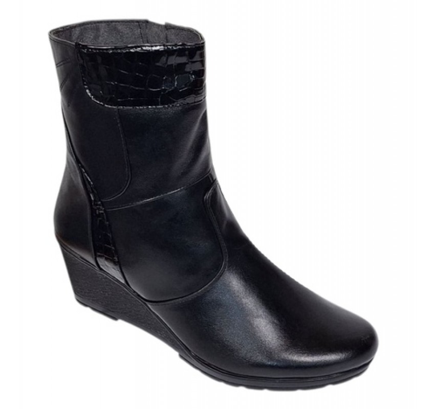 Ghete dama din piele naturala cu fermoar imblanite Negre MVS31N