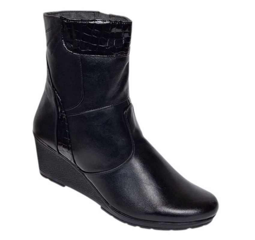 Ghete dama din piele naturala cu fermoar imblanite Negre MVS31N
