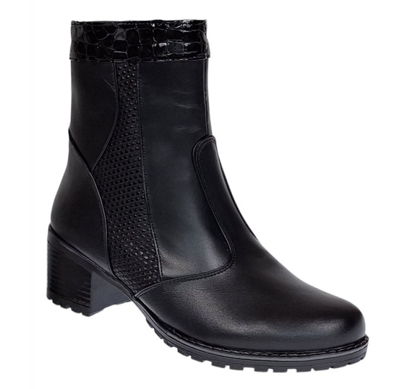 Ghete dama din piele naturala de culoare neagra imblanite Aisha MVS31XN