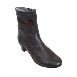 Ghete dama din piele naturala, cu fermoar, Toc 5 cm, Imblanite, Maro Inchis - MVS33MI