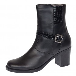 Ghete dama din piele naturala cu fermoar si catarama, Negru MVS47CATN