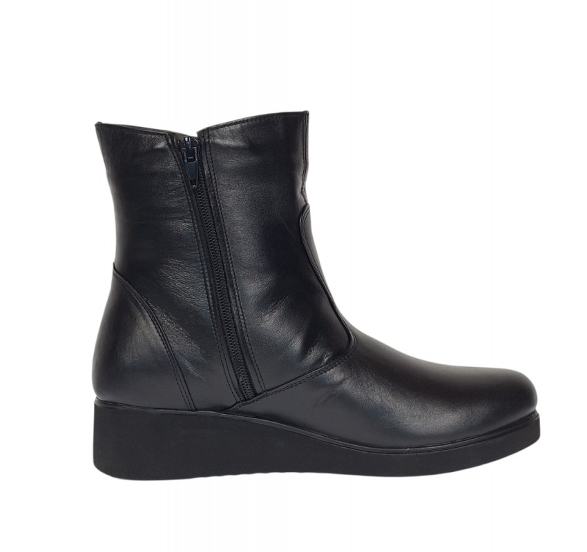 Ghete dama din piele naturala cu fermoar imblanite Orto Negru MVS50ORT