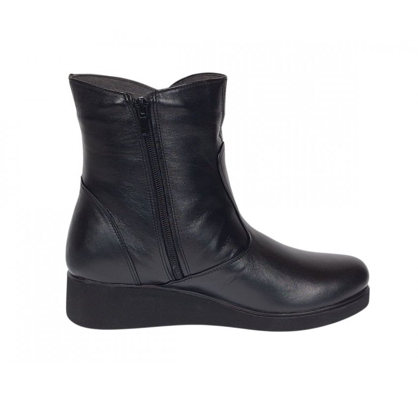 Ghete dama din piele naturala cu fermoar imblanite Orto Negru MVS50ORT