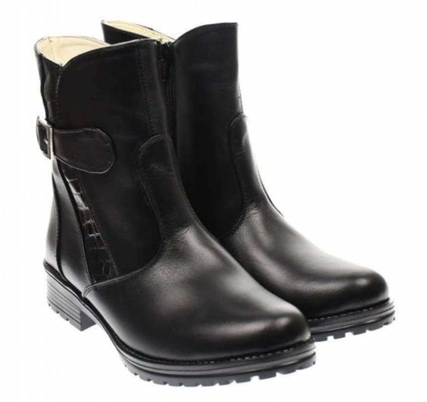 Ghete dama clasice din piele naturala, cu fermoar, negre, IMBLANITE - 51CR