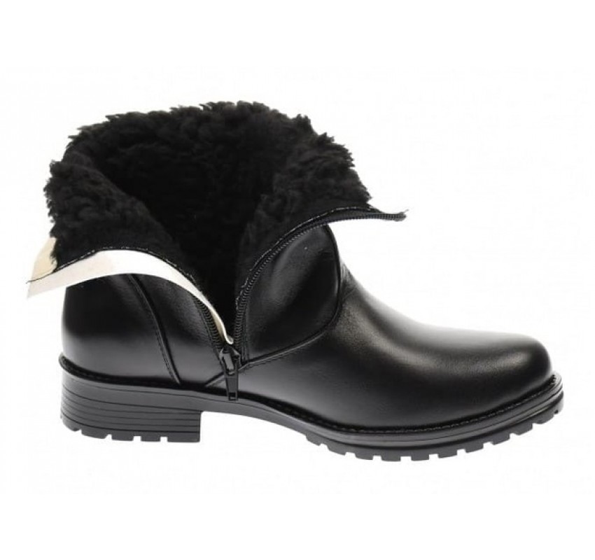 Ghete dama clasice din piele naturala, cu fermoar, negre, IMBLANITE - 51CR