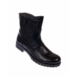 Ghete dama din piele naturala, cu fermoar, IMBLANITE, NEGRU - MVS533N