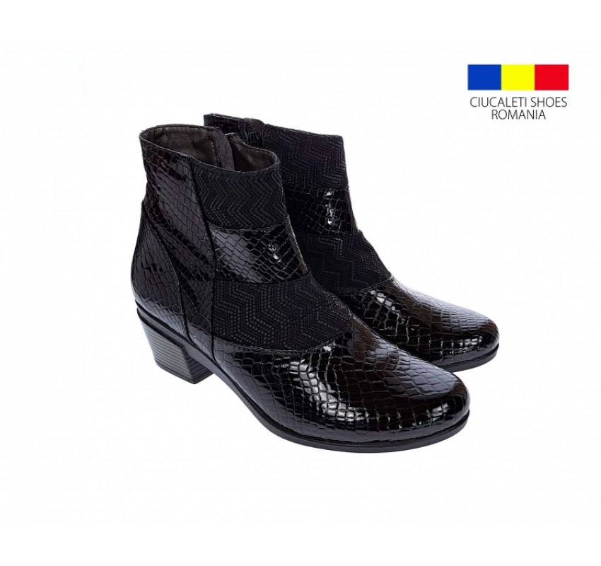 Ghetute dama din piele naturala Croco, cu fermoar, Toc de 5 cm, NEGRU - MVS63CRA