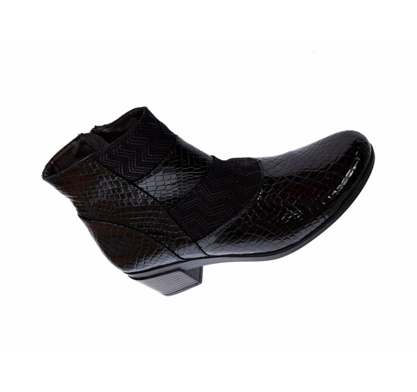 Ghetute dama din piele naturala Croco, cu fermoar, Toc de 5 cm, NEGRU - MVS63CRA