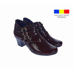 Botine dama din piele naturala Croco, Barete, Catarame argintii, Toc de 5 cm, GRENA - MVS63CTCRGR