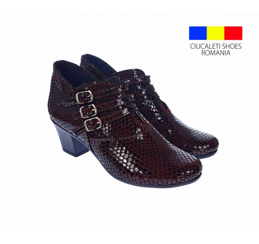 Botine dama din piele naturala Croco, Barete, Catarame argintii, Toc de 5 cm, GRENA - MVS63CTCRGR