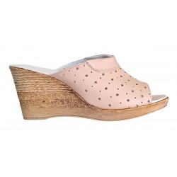 Papuci dama din piele naturala cu perforatii - Model Clara Nude MVS64D