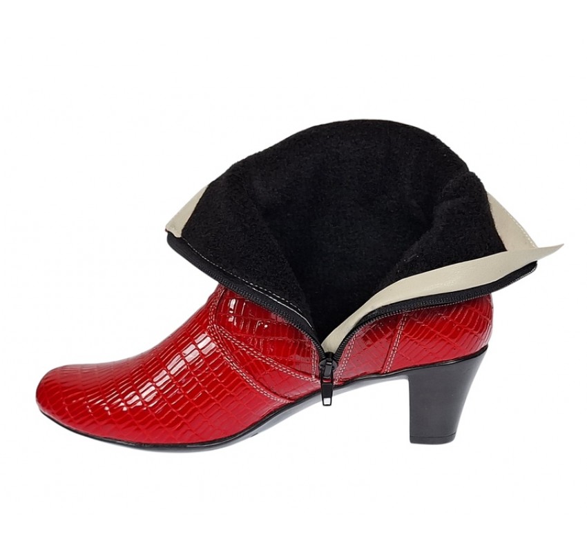 Ghete dama elegante din piele naturala cu fermoar, ghete rosii lacuite MVS65RED Ghete dama elegante din piele naturala cu fermoar, ghete rosii lacuite MVS65RED