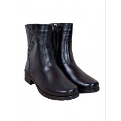 Ghete dama din piele naturala cu fermoar - Model negru imblanit 709N