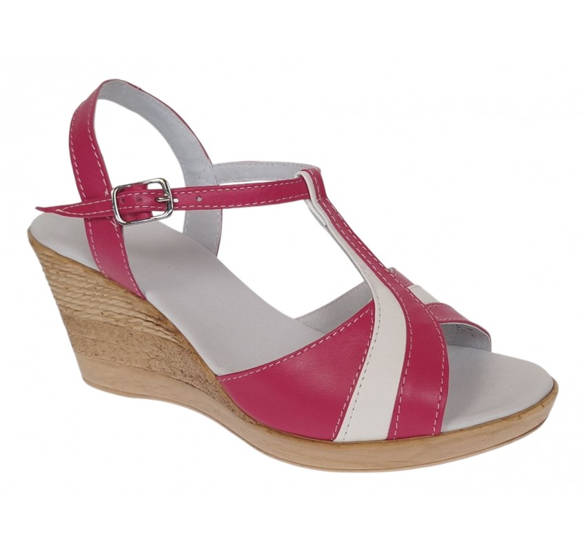 Sandale dama din piele naturala fucsia-alb cu platforma tip pana Roselia MVS71FCSA