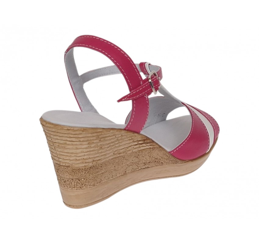 Sandale dama din piele naturala fucsia-alb cu platforma tip pana Roselia MVS71FCSA